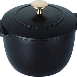 Staub 40509-655 La Cocotte de Gohan, Black, M, 6.3 inches (16 cm), Rice Pot, 2 Cups, Cast Iron, Enameled Pot, Induction Compatible, Rice Cooker, Authentic Japanese Product