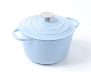 hawok enameled cast iron dutch oven with lid, 3 quart deep round dutch oven with dual handles, blue