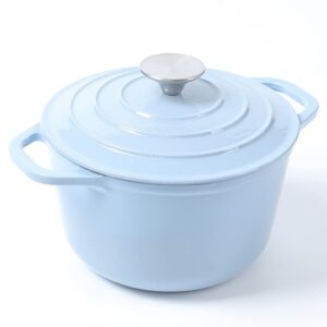 HAWOK Enameled Cast Iron Dutch Oven with Lid, 3 Quart Deep Round Dutch Oven with Dual Handles, Blue