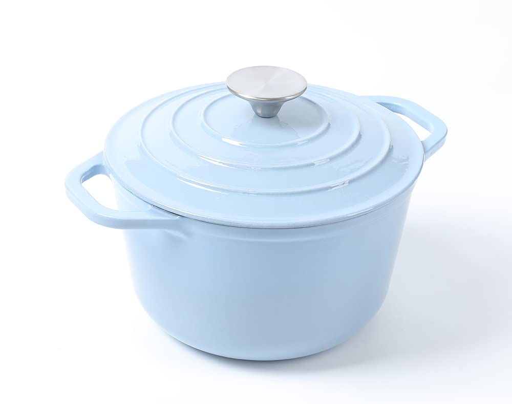 HAWOK Enameled Cast Iron Dutch Oven with Lid, 3 Quart Deep Round Dutch Oven with Dual Handles, Blue