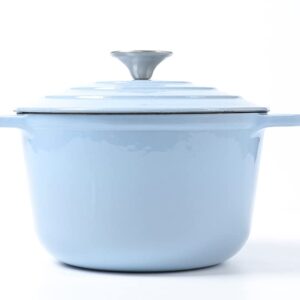 HAWOK Enameled Cast Iron Dutch Oven with Lid, 3 Quart Deep Round Dutch Oven with Dual Handles, Blue