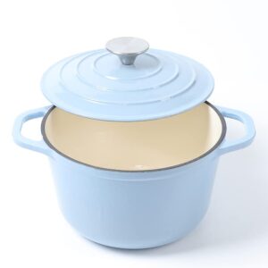 HAWOK Enameled Cast Iron Dutch Oven with Lid, 3 Quart Deep Round Dutch Oven with Dual Handles, Blue