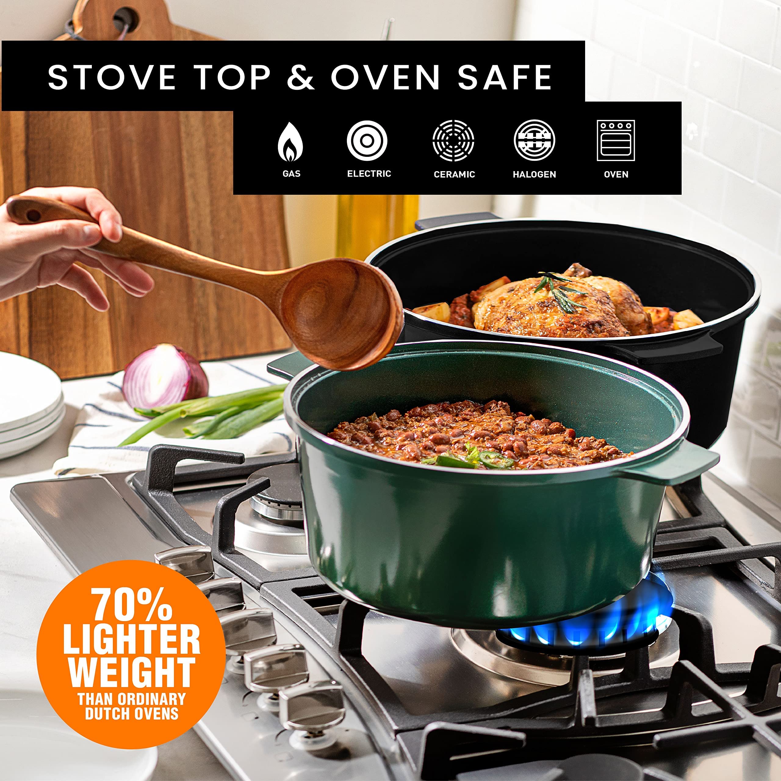 Granitestone 5 Qt Nonstick Dutch Oven, Stovetop & Oven Safe with Lid - Toxin Free