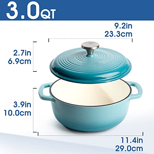 NUTRIUPS Enameled Cast Iron Dutch Oven Pot with Lid Cast Iron Pot 3-Quart (Gradient Blue)