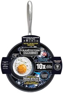 granitestone cookware 12” nonstick pan for cooking & frying, mineral enforced egg pan with stay cool handles, dishwasher safe cooking with no warp technology, 100% pfoa free