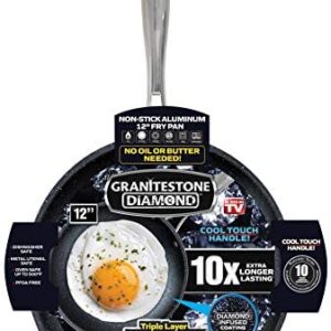 Granitestone Cookware 12” Nonstick Pan for Cooking & Frying, Mineral Enforced Egg Pan with Stay Cool Handles, Dishwasher Safe Cooking with No Warp Technology, 100% PFOA Free