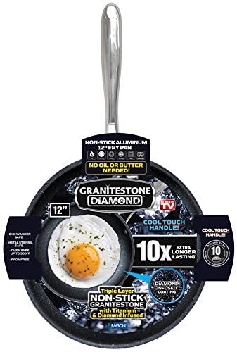 Granitestone Cookware 12” Nonstick Pan for Cooking & Frying, Mineral Enforced Egg Pan with Stay Cool Handles, Dishwasher Safe Cooking with No Warp Technology, 100% PFOA Free