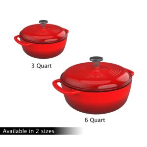 Classic Cuisine Cast Iron Dutch Lid 6 Quart Enamel Coated Oven or Stovetop-For Soup, Chicken, Pot Roast and More-Kitchen Cookware, Red