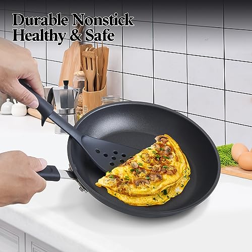 Cook N Home Nonstick Saute Fry Pan Professional Hard Anodized 12 inch Frying Pan with Lid, Dishwasher Safe with Stay-Cool Handles, Black