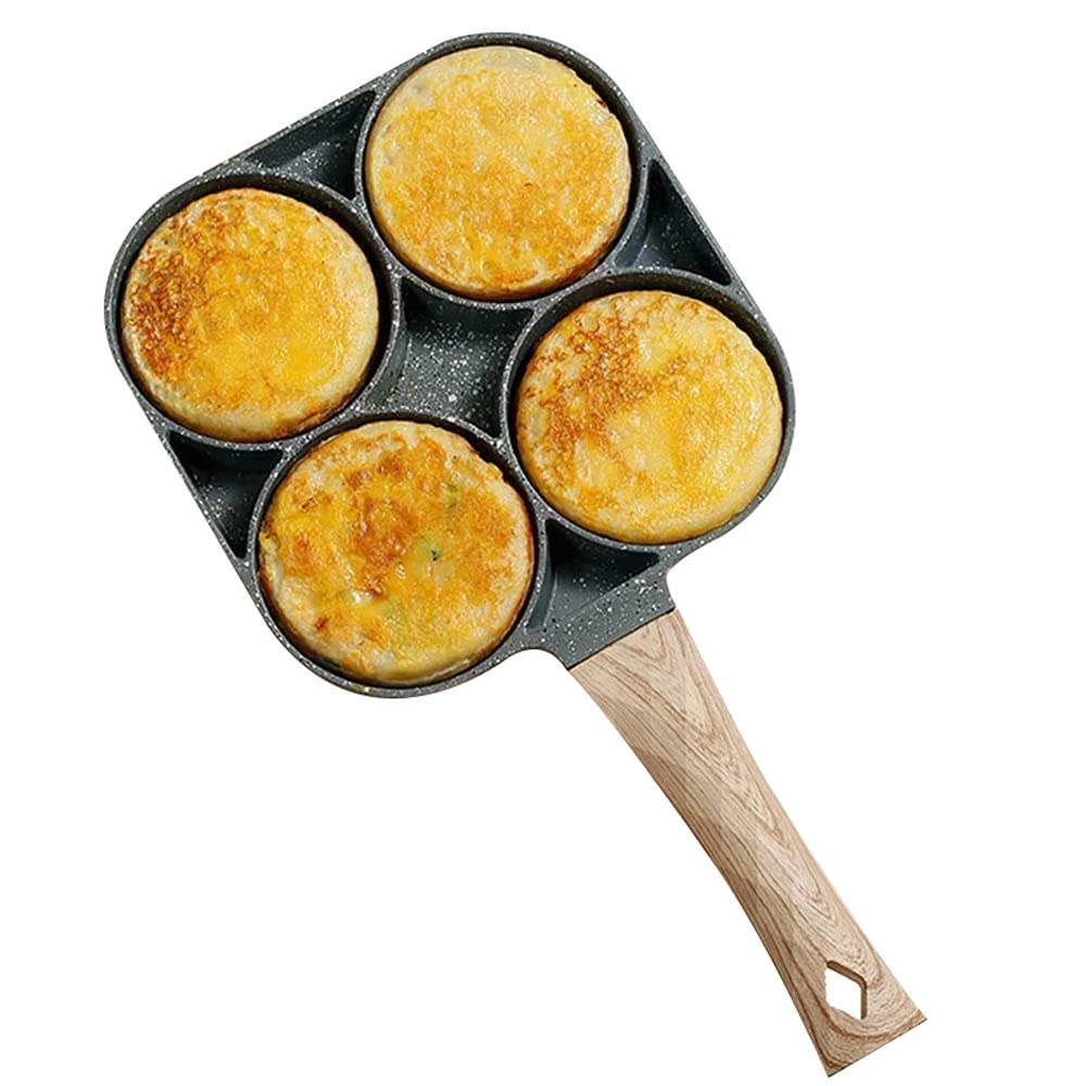 Non-Stick Egg Frying Pan and Silver Dollar Pancake Pan for Breakfast | 4-Cup Egg Cooker with Lid | 4 Hole Mini 7.4-Inch Square Pan with 6.5-Inch Handle for Cooking Burgers and Omelets