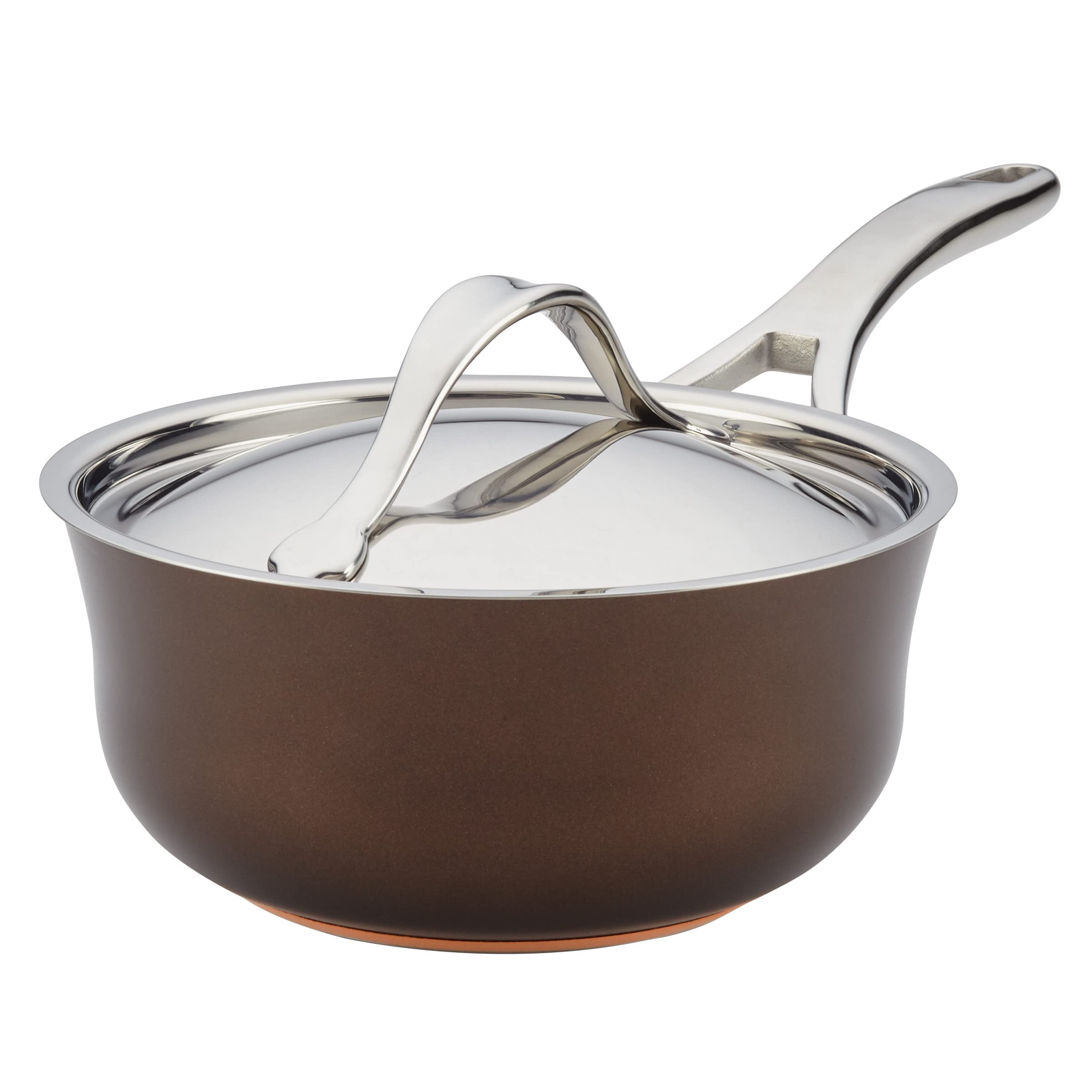 Anolon Nouvelle Copper Hard Anodized Nonstick Sauce Pan/Saucepan/Saucier, 2.5 Quart, Brown