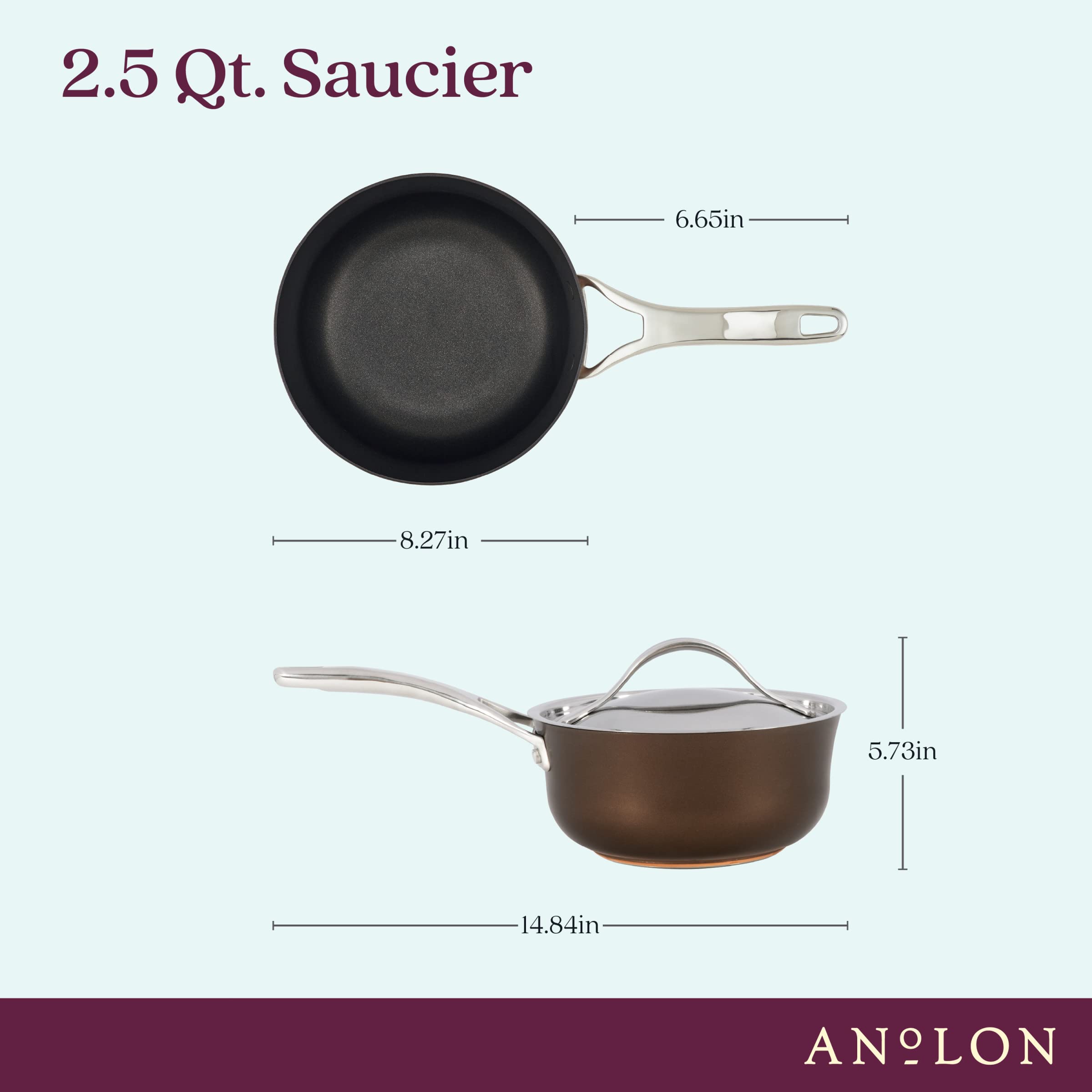 Anolon Nouvelle Copper Hard Anodized Nonstick Sauce Pan/Saucepan/Saucier, 2.5 Quart, Brown