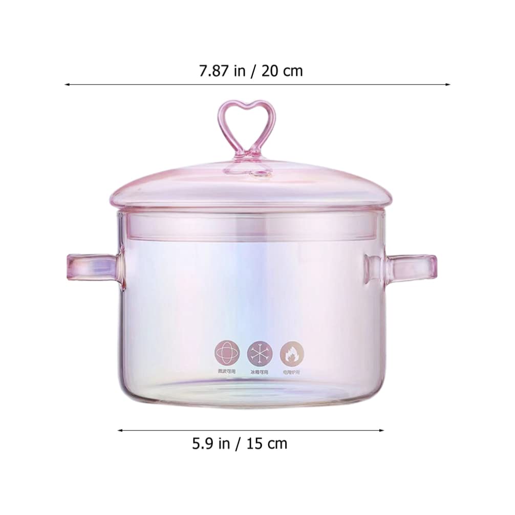 ERINGOGO Glass Cooking Pot with Cover and Handle - 1.5L/50oz Stovetop Cooking Pot with Lid Heat Resistant Glass Saucepan High Borosilicate Glass Cookware Simmer Pot Clear Soup Pot - Pink