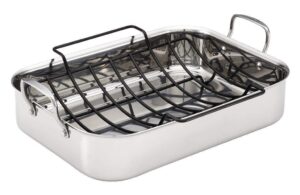 anolon triply clad stainless steel roaster / roasting pan with rack - 17 inch x 12.5 inch, silver