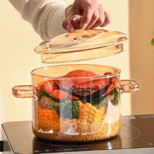 vaguelly glass pot, clear glass cooking pot saucepan with lid, 1500ml simmer pot stew pot microwave stove and dishwasher safe double-handle cookware for milk pasta noodles soup, amber