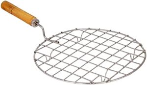 vaishnavi creations stainless steel round wire roaster wooden handle, roasting net roti jali, roti grill, papad grill, chapati grill, papad jali, silver, length :14 ,height :0.8 ,width:9 inches