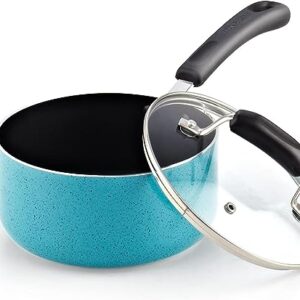 Cook N Home Nonstick Saucepan with Glass Lid 1.5 qt, Non-Stick Cookware Sauce Pan Multi-Purpose Cooking Pot, Induction Compatible, Turquoise