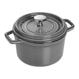 staub cast iron 1.25-qt round cocotte - graphite grey, made in france