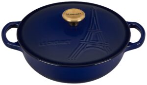 le creuset eiffel tower collection enameled cast iron signature cocotte with lid, 2.5 qt., indigo