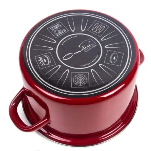 Enamel Stock Pot Burgundy Enamelware Pot Enamel Cooking Pot with Glass Lid (3.2-qt. (3 L))