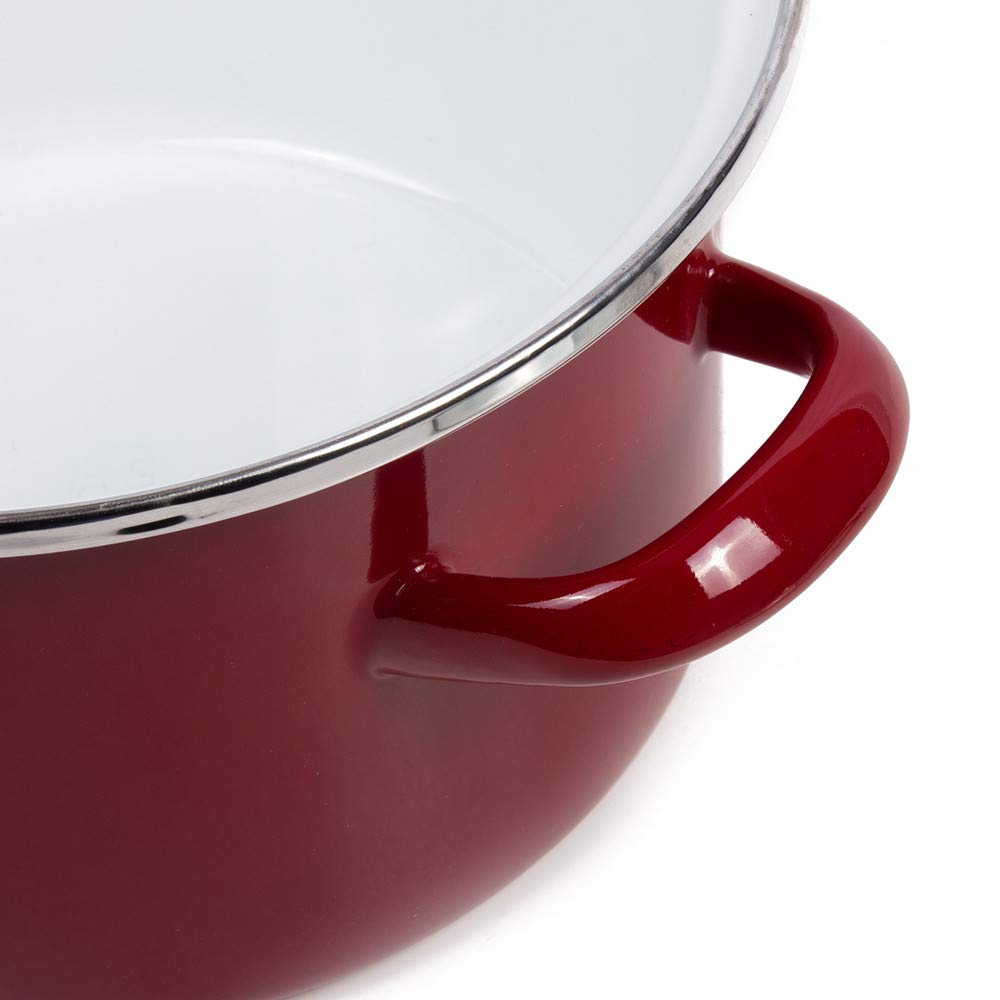 Enamel Stock Pot Burgundy Enamelware Pot Enamel Cooking Pot with Glass Lid (3.2-qt. (3 L))