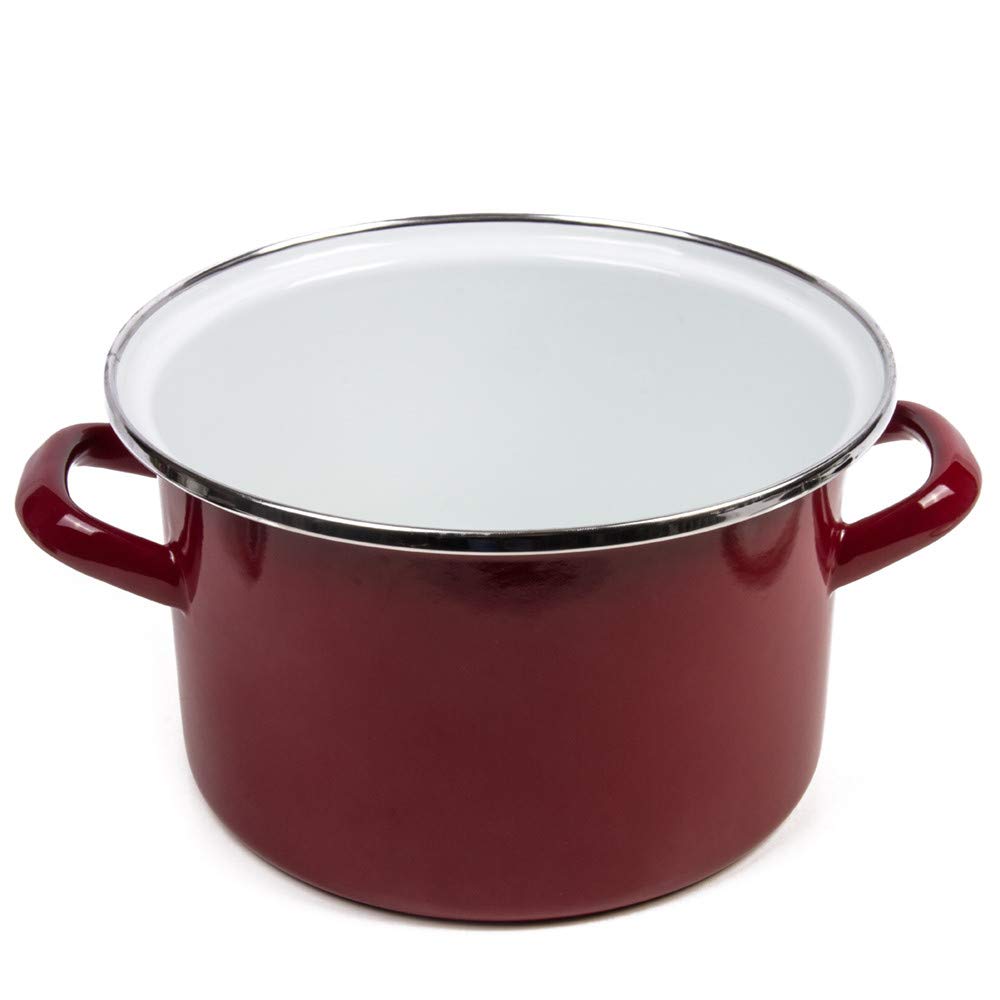 Enamel Stock Pot Burgundy Enamelware Pot Enamel Cooking Pot with Glass Lid (3.2-qt. (3 L))