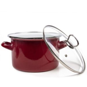 Enamel Stock Pot Burgundy Enamelware Pot Enamel Cooking Pot with Glass Lid (3.2-qt. (3 L))