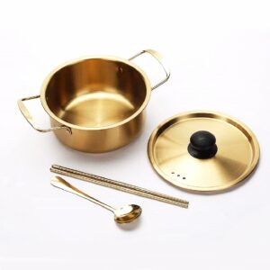 gocirby ramen pot, korean ramen cooking pot with chopsticks and lid spoon, fast noodles cooking pot, great for soup, curry, pasta and stew. (double handle) (6.3in)