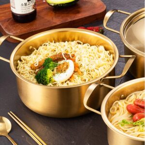 GoCirby Ramen Pot, Korean Ramen Cooking Pot With Chopsticks and Lid Spoon, Fast Noodles Cooking Pot, Great for Soup, Curry, Pasta and Stew. (Double handle) (6.3in)