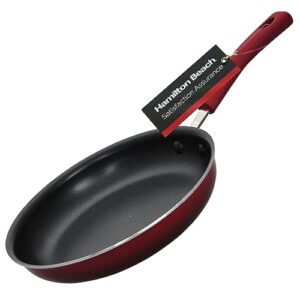hamilton beach 12" fry pan nonstick coating, aluminum frying pan with nonstick for stove top with soft touch bakelite handle, durable scratch resistant & safe nonstick cookware - dishwasher safe - red