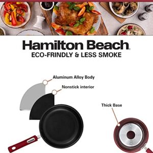 Hamilton Beach 12" Fry Pan Nonstick Coating, Aluminum Frying Pan with Nonstick for Stove Top with Soft Touch Bakelite Handle, Durable Scratch Resistant & Safe Nonstick Cookware - Dishwasher Safe - Red