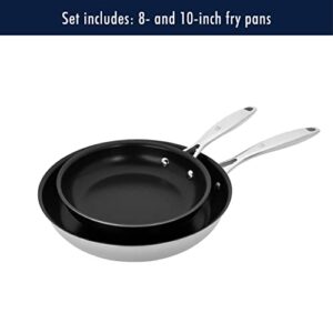 HENCKELS Clad Impulse 2-pc Nonstick Pan Set, Nonstick Frying Pan Set, 3-Ply Clad Stainless Steel, Mirror Finish, Dishwasher Safe, Oven Safe, Induction Stove Compatible, Teflon