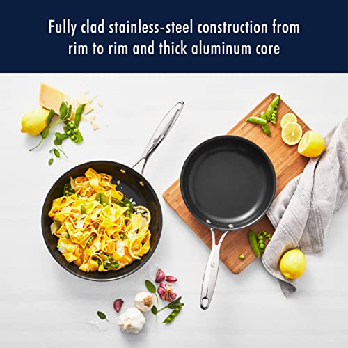 HENCKELS Clad Impulse 2-pc Nonstick Pan Set, Nonstick Frying Pan Set, 3-Ply Clad Stainless Steel, Mirror Finish, Dishwasher Safe, Oven Safe, Induction Stove Compatible, Teflon