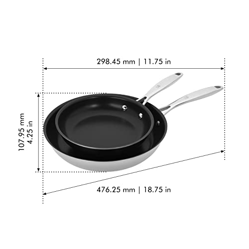 HENCKELS Clad Impulse 2-pc Nonstick Pan Set, Nonstick Frying Pan Set, 3-Ply Clad Stainless Steel, Mirror Finish, Dishwasher Safe, Oven Safe, Induction Stove Compatible, Teflon