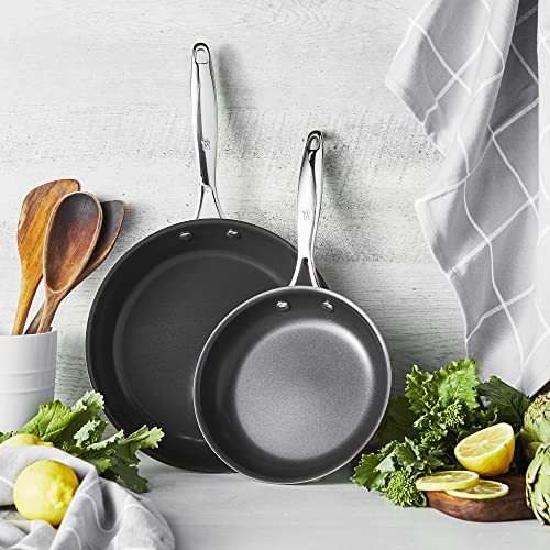 HENCKELS Clad Impulse 2-pc Nonstick Pan Set, Nonstick Frying Pan Set, 3-Ply Clad Stainless Steel, Mirror Finish, Dishwasher Safe, Oven Safe, Induction Stove Compatible, Teflon