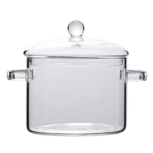 glass saucepan with cover heat-resistant glass stovetop pot and pan with lid for pasta noodle, soup, milk, baby food (64oz/1900ml)