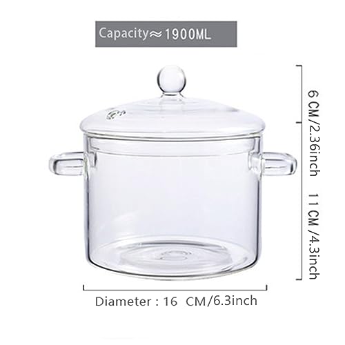 Glass Saucepan with Cover Heat-resistant Glass Stovetop Pot and Pan with Lid for Pasta Noodle, Soup, Milk, Baby Food (64oz/1900ml)