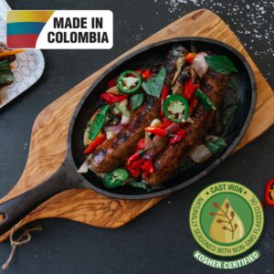 Victoria Cast Iron Fajita Skillet, Black Cast Iron Serving Platter, Made in Colombia