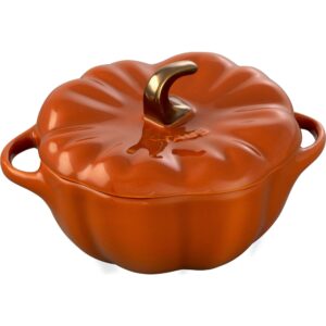 staub 0.5-qt petite ceramic, oven & stove safe up to 572°f, pumpkin dish, baking , candy dish, burnt orange