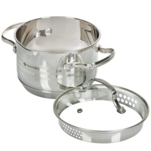 Daniks Tokio Stainless Steel 6-Piece Kitchen Cookware Set | Induction Pot | Pasta Pot with Strainer Lid | Dishwasher Safe | 2 Quart + 3 Quart + 4.5 Quart | Silver