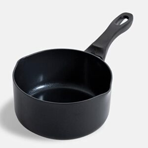 bk vivid ceramic nonstick induction 1.6qt nonstick saucepan with pour spouts, pfas free, dishwasher safe, black