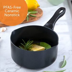 BK Vivid Ceramic Nonstick Induction 1.6QT Nonstick Saucepan with Pour Spouts, PFAS Free, Dishwasher Safe, Black