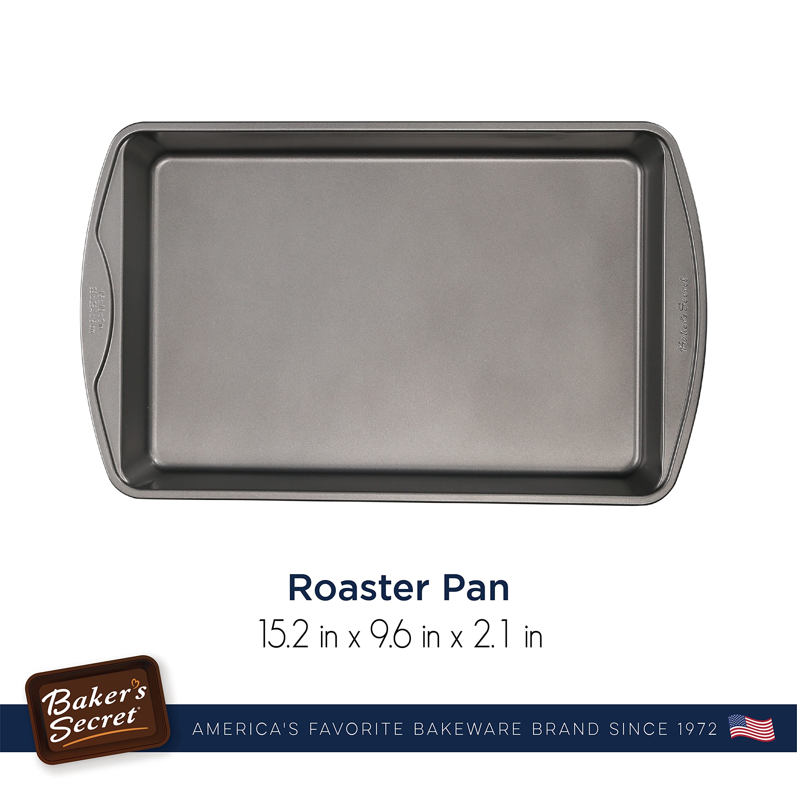 Baker's Secret Nonstick Roaster Pan 13"x9", Carbon Steel Oven Roasting Pan with Premium Food-Grade Coating, Non-stick Grill Pan, Cookware Accessories - Classic Collection