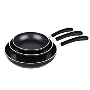cook n home nonstick, 10,12 inch 3 piece frying saute pan set with non-stick coating induction compatible bottom, 8"/10"/12", black
