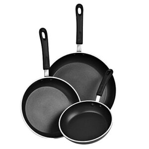 Cook N Home Nonstick, 10,12 inch 3 Piece Frying Saute Pan Set with Non-Stick Coating Induction Compatible Bottom, 8"/10"/12", Black