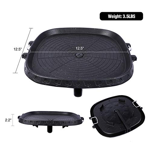 CAMPMAX Korean BBQ Grill Pan with Maifan Stone Coated Surface, Non-Stick Smokeless Stovetop BBQ Grill Plate for Indoor Outdoor 12.5” Square