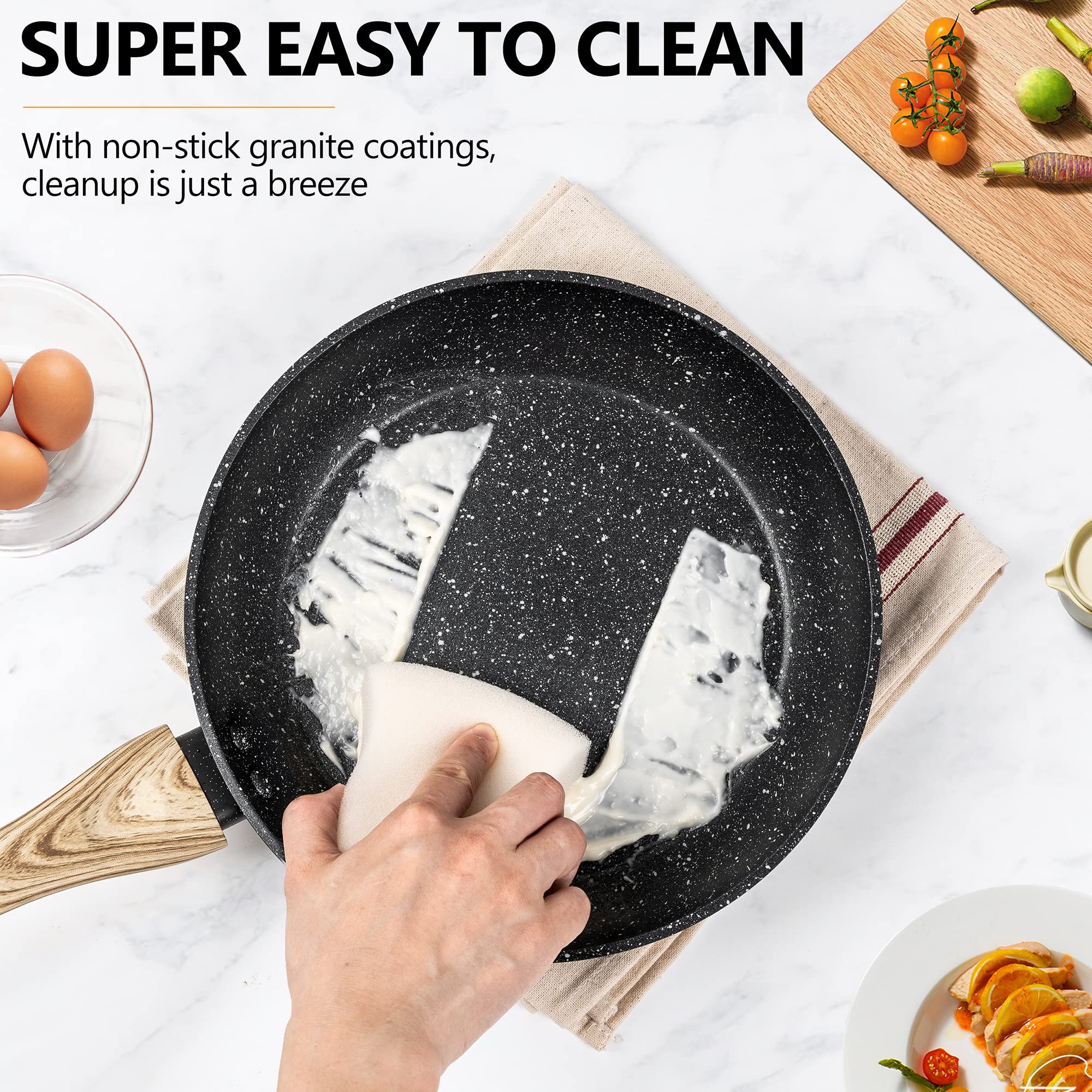 MICHELANGELO Frying Pans Set, Nonstick Granite Frying Pan Set 8"+9.5"+11" with 100% APEO & PFOA-Free Coatings, Nonstick Frying Pans, Stone Fry Pans, Granite Skillet Set, Nonstick Skillets 3 Piece