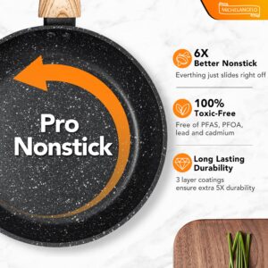 MICHELANGELO Frying Pans Set, Nonstick Granite Frying Pan Set 8"+9.5"+11" with 100% APEO & PFOA-Free Coatings, Nonstick Frying Pans, Stone Fry Pans, Granite Skillet Set, Nonstick Skillets 3 Piece