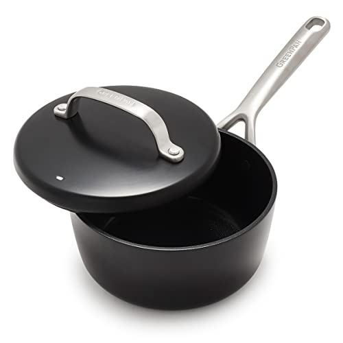 GreenPan GP5 Hard Anodized Advanced Healthy Ceramic Nonstick, 2QT Saucepan Pot with Insulated Lid, PFAS-Free, Induction, Dishwasher Safe, Oven & Broiler Safe, Black