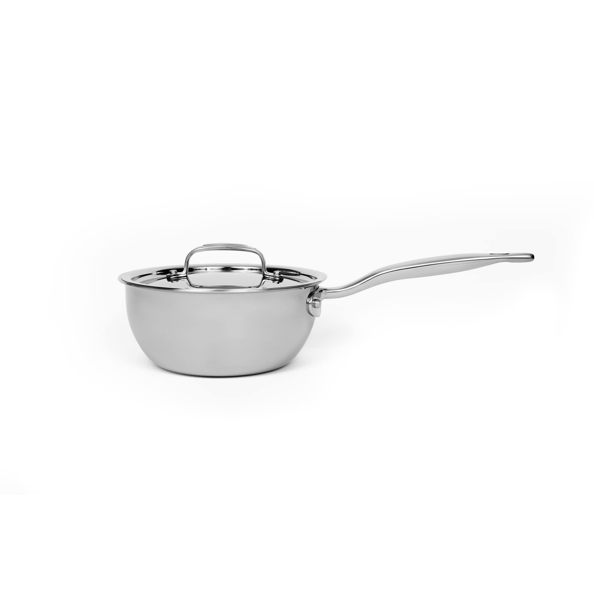 Heritage Steel 2 Quart Saucier with Lid | Made in USA | Titanium Series | 316Ti Stainless Steel Pan with Stay Cool Handle | Fully Clad with 5-Ply Construction | Induction Ready & Non Toxic